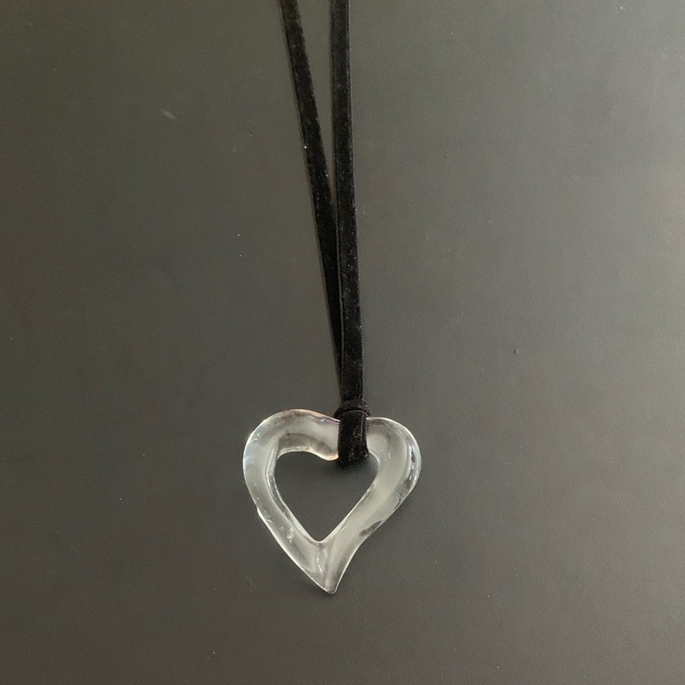 Elegant Heart Pendant on Very Long Velvet Cord Necklace (adjustable)